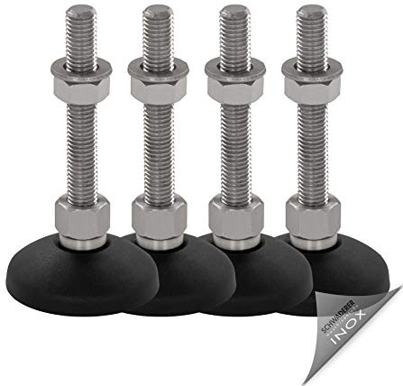 Schwaderer Maschinenfüße/Stellfüße/Nivelllierfüße/Gelenkfüße, höhenverstellbar KFE 60 (M10x100), Ø 59mm, 4er-Set, Gewinde M10, Länge 100mm, Kunststoff/Edelstahl, Gewinde von M8-M30