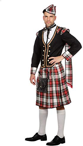 W5131-52 weiß-rot-schwarz-kariert Herren Schotten Kostüm Schotte Highlander Gr.52