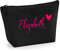 Personalisiert Name Initialen & Herz Kosmetiktasche Damen Schminktasche für Handtasche Makeup Tasche - Glitter oder Flocke Material Druck - Neonrosa Flocke - L | Schwarz