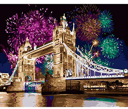 TWYYDP Wooden Adult Puzzle 1000 Pieces Fireworks In The Bridge Night Sky Jigsaw Puzzle