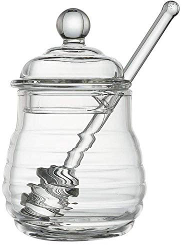 Cobeky Pot de Miel en Verre Transparent avec Couvercle Pot de Miel avec Louche, Clair, 9 Onces