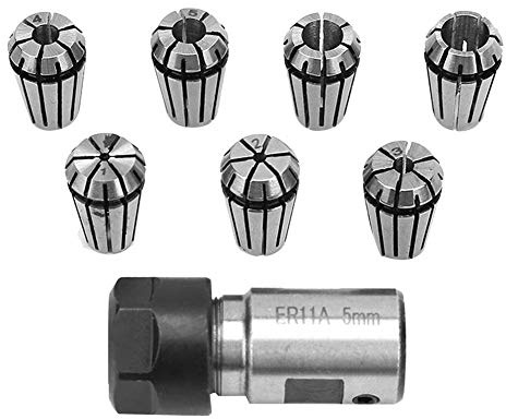 Wosume Pinza Albero Motore mandrino, 7PCS ER11 Asta di prolunga Supporto Albero Motore 5mm + ER11 Set di pinze a Molla 1-7mm