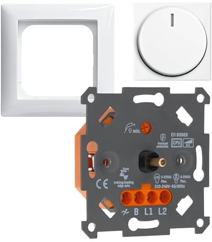 LED-Dimmer Universaldimmer 3-250W als Komplettset mit Busch-Jaeger Balance-SI reinweiß Phasenanschnitt und Phasenabschnitt