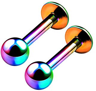 KJM FASHION 2 Stk Titan G23 Regenbogen Labret Monroe 1,2mm 16g 6mm 1/4 3mm Kugel Madonna Marilyn Monroe Tragus Ohrringe Vertical Labret Piercing Schmuck 6701