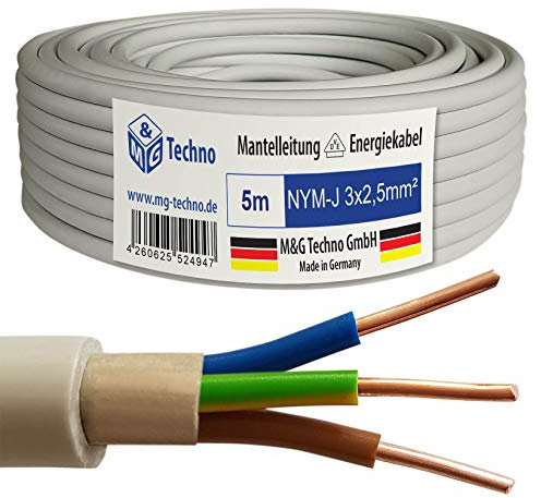 M&G Techno 5m NYM-J 3x2,5 mm² Mantelleitung Feuchtraumkabel Elektrokabel Kupfer Made in Germany