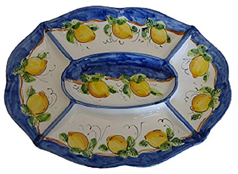 Antipastiera con Limoni in Ceramica di Vietri Dipinta a Mano, Lunghezza 35 cm, Larghezza 26 cm, Vassoio Piatto Aperitivo Arredo Tavola Cucina Made in Italy