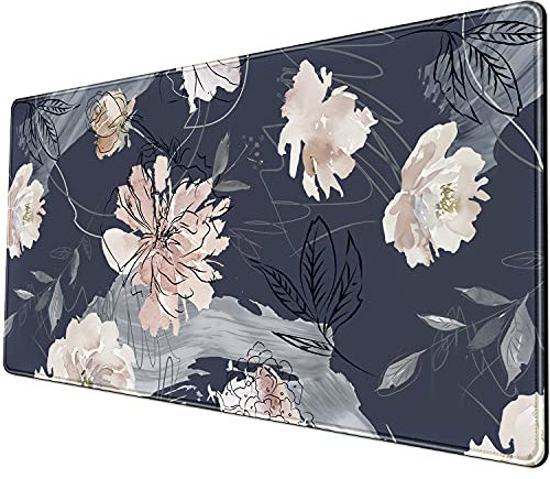 XL-Mauspad, Gaming-Mauspad, 80 x 40 cm, große rutschfeste Gummiunterseite, mit genähten Kanten, wasserdichtes Tastatur-Mauspad, Schreibtischunterlage für die Arbeit, Blau und Grau, Rosa, Weiß,