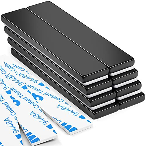FINDMAG Starke Magnet, 8 Stück 60 x 10 x 3 mm Schwarz Stabmagnet, Neodym Magnete Extra Stark, Magnetleiste, Kühlschrankmagnete, Permanent Magnet mit Doppelseitigem Kleber für Werkzeuge Küche