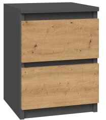 ADGO Malwa M2 Nachttisch, Nachtkommode mit Zwei Schubladen, Nachtschrank, Beistelltisch, für Schlafzimmer, Wohnzimmer, Kinderzimmer, Schrank Neben Bett zu Stellen (Anthrazit/Artisan- Eiche)