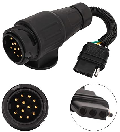 Adaptateur de Prise de Remorque, Yosoo Couvercle de Prise de Remorque EU 13 Voies Rondes vers US 4 Voies Plat Connecteur de Remorque Convertisseur Conversion Prise de Remplacement pour