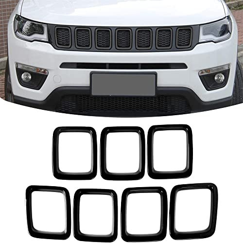 7PCS griglia inserti copertura griglia anteriore per ππππ₯ Compass MP 2017 2018 2019 2020, kit di copertura griglia esterna, accessori decorazione auto (nero)