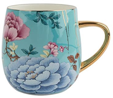 BONAD Travel Mug Large-capacity Mug Bone China Cup Home Water Cup Hand-painted Flower Coffee Cup with Handle Vintage Mug Milk Cup Tea Mug (Color : C)