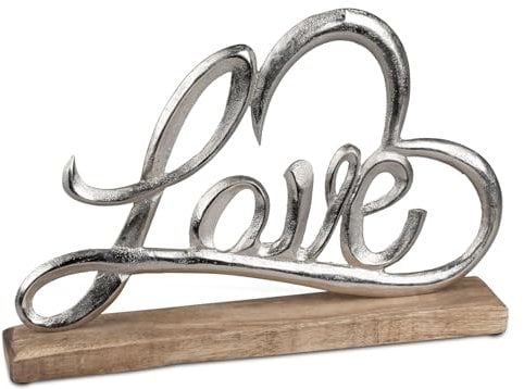 formano Love Aufsteller mit Herz - Metalldeko auf Holzsockel - 33x22 cm