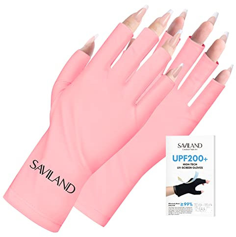 Saviland Gel Glove Nail - UPF200+ UV Protection Fingerless Gloves for Manicures, Anti-UVA & UVB 999+UV Skin Care (Pink), 1.0 count