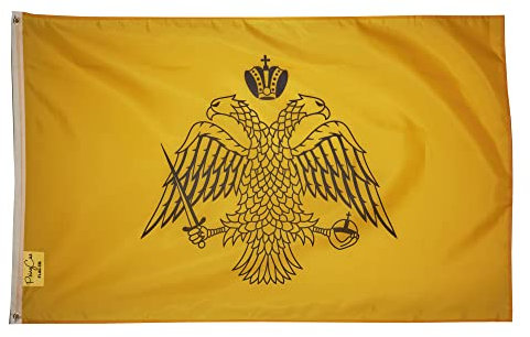 Große Flagge, 90 x 150 cm, mit englischer Aufschrift Attributed to the Byzantinische Empire, Banner für Römer, Byzantium, Lateinisch