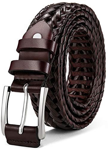 BULLIANT Gürtel Herren, Ledergürtel Geflochtene Gürtel für Herren Lässig Jeans Golfgürtel 35mm Breit Gewebte Gürtel,Geschenk Verpackt(Burgund-145cm/50-54 taille verstellbar)