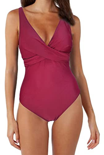 JOPHY & CO. Costume da Bagno Intero da Donna con Scollo a V Increspato Monokino da Mare Donna Sexy Push Up Imbottito Reggiseno Spiaggia Beachwear Swimwear cod.760 (XL, 85929-ROSA Antico)