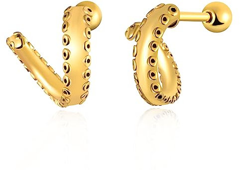 feilok Herren Ohrringe Edelstahl Krake Tentakelring Knorpel Huggie Ohrringe für Damen Mädchen Herren Gold