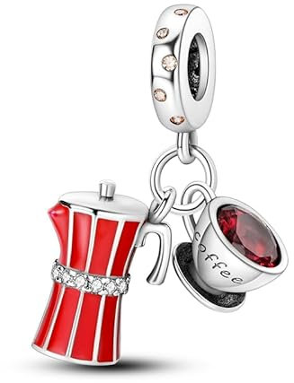 CYCUFF 925 Sterling Silver Charms Suitable for Charm Necklaces, Bracelet Pendants Beads Jewellery Gift for Women Family Friends (Mocha Pot & Coffee Cup Charm)