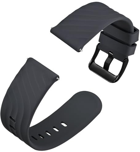 Anbeer Silicone Watch Straps 20mm Quick Release Rubber Replacement Bands for Men Women - Extra Long, Dark Grey with Black Buckle
