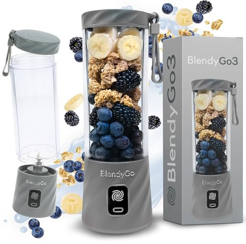 BlendyGo 3 Mixer, Standmixer, Smoothie maker, Mixer smoothie maker to go, Blender, BPA-freie, PulseMotion & BlendPro Technologie 550 ml (Grau)