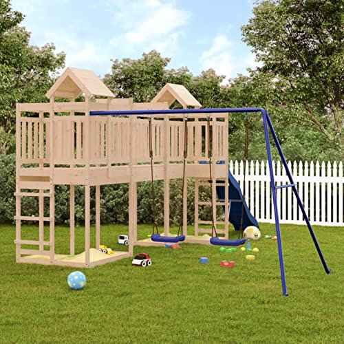 Homgoday Spielturm Klettergerüst für Kinder Garten-Klettergerüst mit Schaukel und Rutsche Stelzenhaus Garten Spielplatz Holzrahmen Kletterturm für Garten Massivholz Kiefer#1