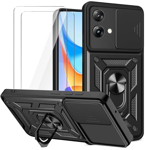 LYZXMY Coque pour Motorola Moto G84 5G (6.5) + 2 x Verre trempé écran Film Protecteur - 360 Full Body Protection en PC Renforcée Armor Heavy Duty Antichoc Bumper Housse Etui Noir
