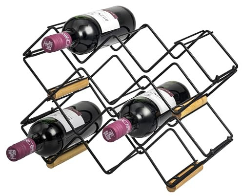eluno Weinregal für 5 Flaschen, aus Metall und Bambus, stapelbar (ca. 39 x 14,5 x 15 (B/H/T), 1, Stück)