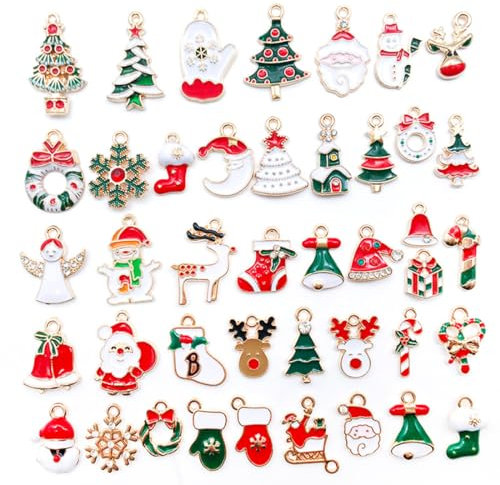 XOUDKE 50 Stück Weihnachten Gold Emaille Charms DIY Schmuckherstellung Charms Anhänger für Armband Halskette Ohrring Bastelbedarf