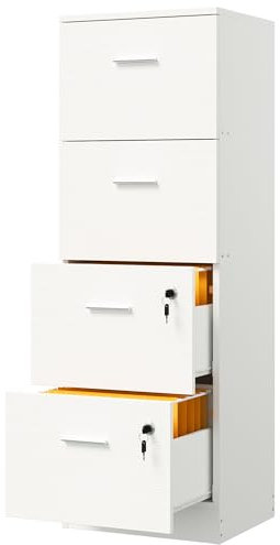 YITAHOME Aktenschrank mit 4 Schubladen, Büroschrank Abschließbar,130,7 cm tiefer Vertikaler Aktenschrank für Aktenordner in A4-Größe, Schubladenschrank für Zuhause und Büro (weiß)