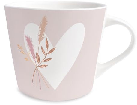 Grafik-Werkstatt Kaffee-Tasse mit 100% Echtgold | Porzellan Tasse | 420 ml | Herz mit Strauß, Weiß-schwarz