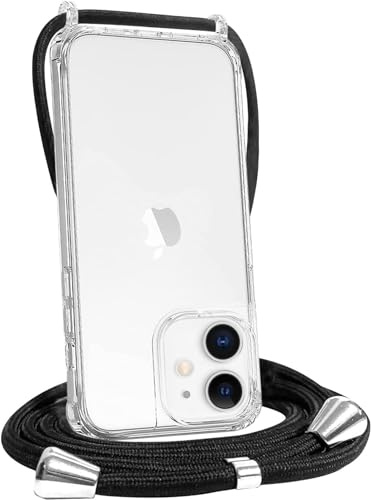 FOQENCCI Crossbody Phone Case for iPhone 11 with Adjustable Black Lanyard Strap,Crystal Clear Soft TPU + Hard PC Back Shockproof Mil-grade Protection Bumper Cover for iPhone 11 6.1 inch
