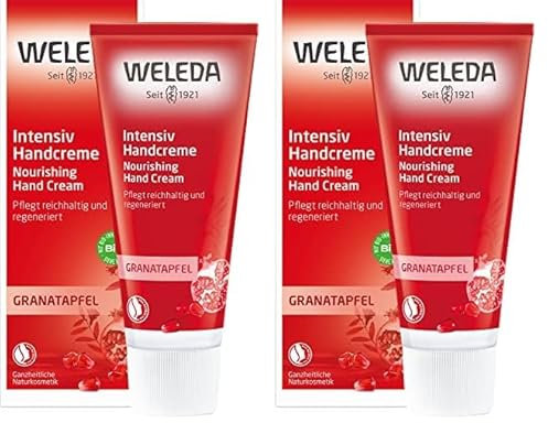 WELEDA Bio Intensiv Handcreme Granatapfel - Naturkosmetik Handpflege Creme beugt Pigmentflecken vor, Nachhaltige Feuchtigkeitscreme mit Sheabutter & Orange-Vanille Duft für trockene Hände (1x 50ml)