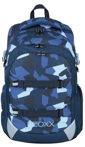 neoxx Schulrucksack ACTIVE Pro Camo nation - aus recycelten PET-Flaschen - Rucksack für die Schule mit 3 Fächern + Geheimfach – höhenverstellbare und gepolsterte Träger – Volumen ca. 30 Liter