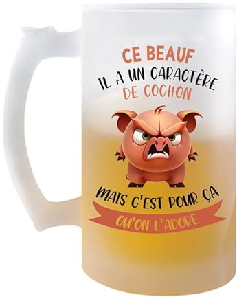 Planetee Chope Ce Beauf Caractère de Cochon | Verre à bière Pinte Famille Prénom Cadeau Anniversaire Noël Humour