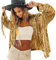 Damen Glitzer Pailletten Jacke Oberteil Silber Metallic Damen Hiphop Langarm Bomberjacke Reißverschluss Fliegenjacke Bikerjacke Outwear Bomberjacke Damen Fransen Jacke Damen(02 Gold)