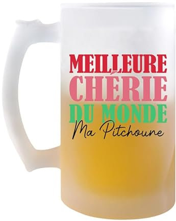 Planetee Chope Ma Pitchoune Meilleure Chérie au Monde | Verre à Bière Pression Pinte Couple Saint Valentin Mariage Fiançailles Anniversaire Cadeau Romantique