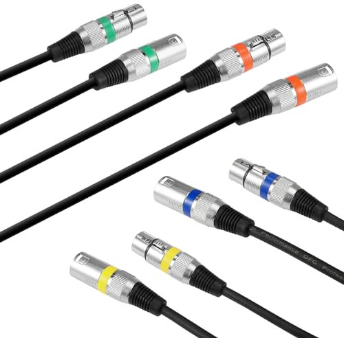 UPROZIL 5M XLR Cables 4 Packs, 3 Pin Female to Male XLR Lighting Cable, Balanced Microphone Cable, for Stage Lights, Mixer, Speaker System, Phantom Poweror DJ Mixer System Dmx Wire Signal Connection