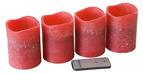 Klocke Dekorationsbedarf LED Adventskerze mit gewelltem Rand - 4 Stück - Mit Fernbedienung (Rot, Höhe: 10cm - Ø 7cm)
