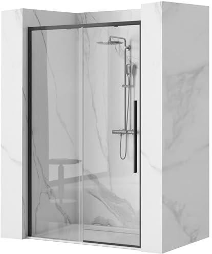 Rea PORTE DE DOUCHE SOLAR BLACK 140 Verre trempé de sécurité transparent 6 mm (Noir)