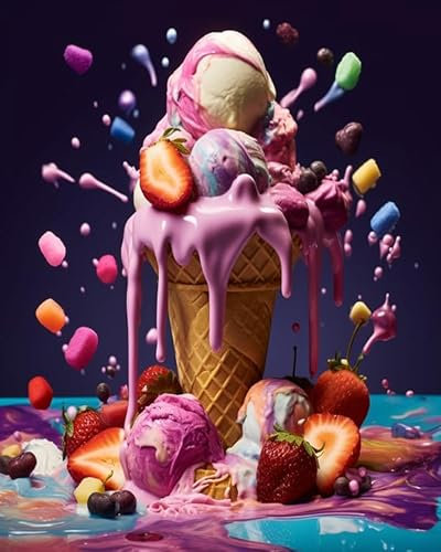 PIPISKY Kits de peinture par numéros pour adultes,Glace Avec Tout Délicieux,L'art libéré : Plongez dans le monde des chefs-d'œuvre du pétrole numérique,40x50cm,Sans cadre