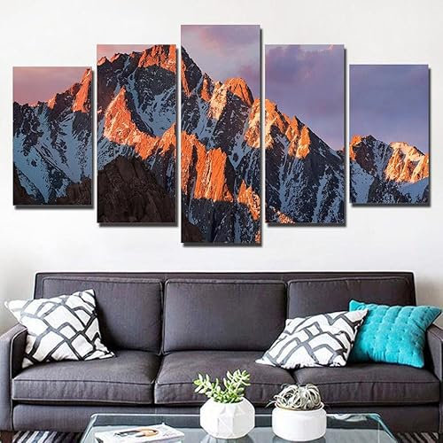 XBAKING Leinwanddrucke 5 Stück Wandkunst Sonnenaufgang in den Rocky Mountains 5 Teilig Leinwand Wanddeko Poster Gedruckt Gemälde Deko Wohnzimmer Wohnkultur Feiertagsgeschenk - Rahmenlos 150 * 80cm