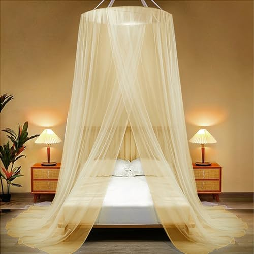 Koomuao Moskitonetz Doppelbett und Einzelbett - 85 * 280 * 1100cm Mückenschutz Babybett Kinderzimmer mit Klebehaken Schrauben Betthimmel Mückenschutz für Reise und Zuhause (Gelb)