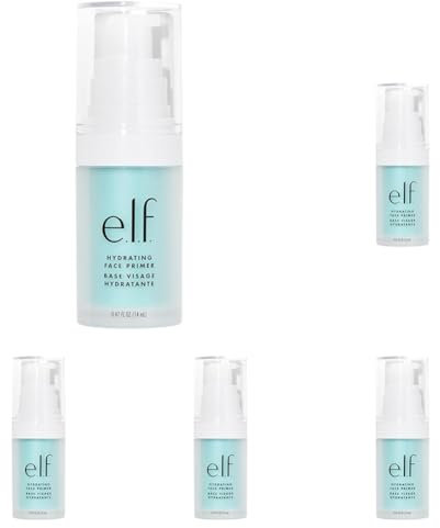 e.l.f., Hydrating Face Primer, Lightweight, Long Lasting, Creamy, Hydrates, Smooths, Fills in Pores and Fine Lines, Natural Matte Finish, Infused with Vitamin E, 0.47 Oz (Pack of 5)
