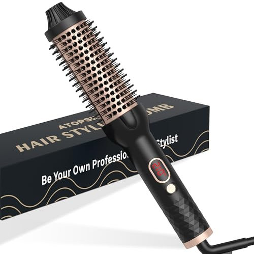 Atopskins Thermal Brush 38mm, Double PTC Hot Brush, LCD Display, 60-Minute Auto Shut-Off, Black, Ceramic, Heated Round Brush