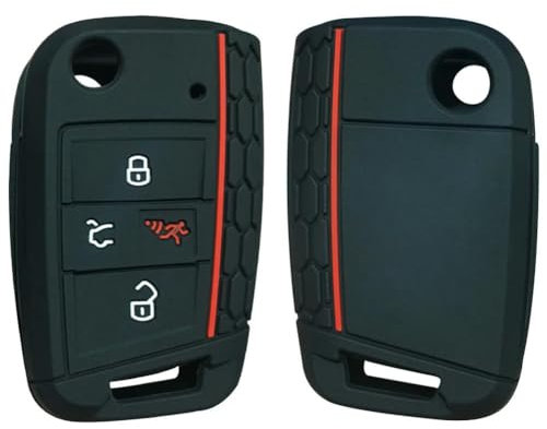 HKSOPC Silicone Key Cover Case For T-iguan T-6.1 For g-olf Mk7 GTI Rabbit R For P-assat For O-ctavia Car Key Case Cover Holder-Black