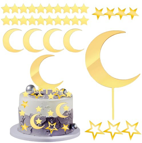 Deco Torten mit Sternen, 32 Stück, Dekoration für Geburtstage, Hochzeiten, Taufen, Babypartys, Silvester, Ostern