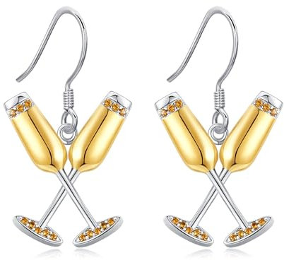 DAYLINLOVE Champagner Ohrringe S925 Sterling Silber Martini Sekt Wein Dangle Drop Ohrringe Wein Schmuck Geschenke für Frauen Sekt Liebhaber