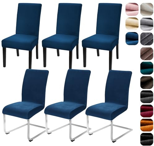 Alishomtll Stretch Samt Stuhlhussen 6er Set Stuhlbezug Schwingstuhl Blau | Elastische Stuhlhussen Schwingstuhl Stuhlbezug Universal hussen für stühle Waschbare Esszimmerstühle Bezug Küche Hochzeit