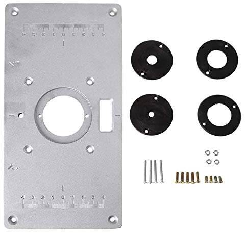 JDQTPOET Aluminum Router Table Insert Plate Trim Router Table Plate Woodworking Flip Trimming Board with 4 Rings and Install Screws for Woodworking Bench
